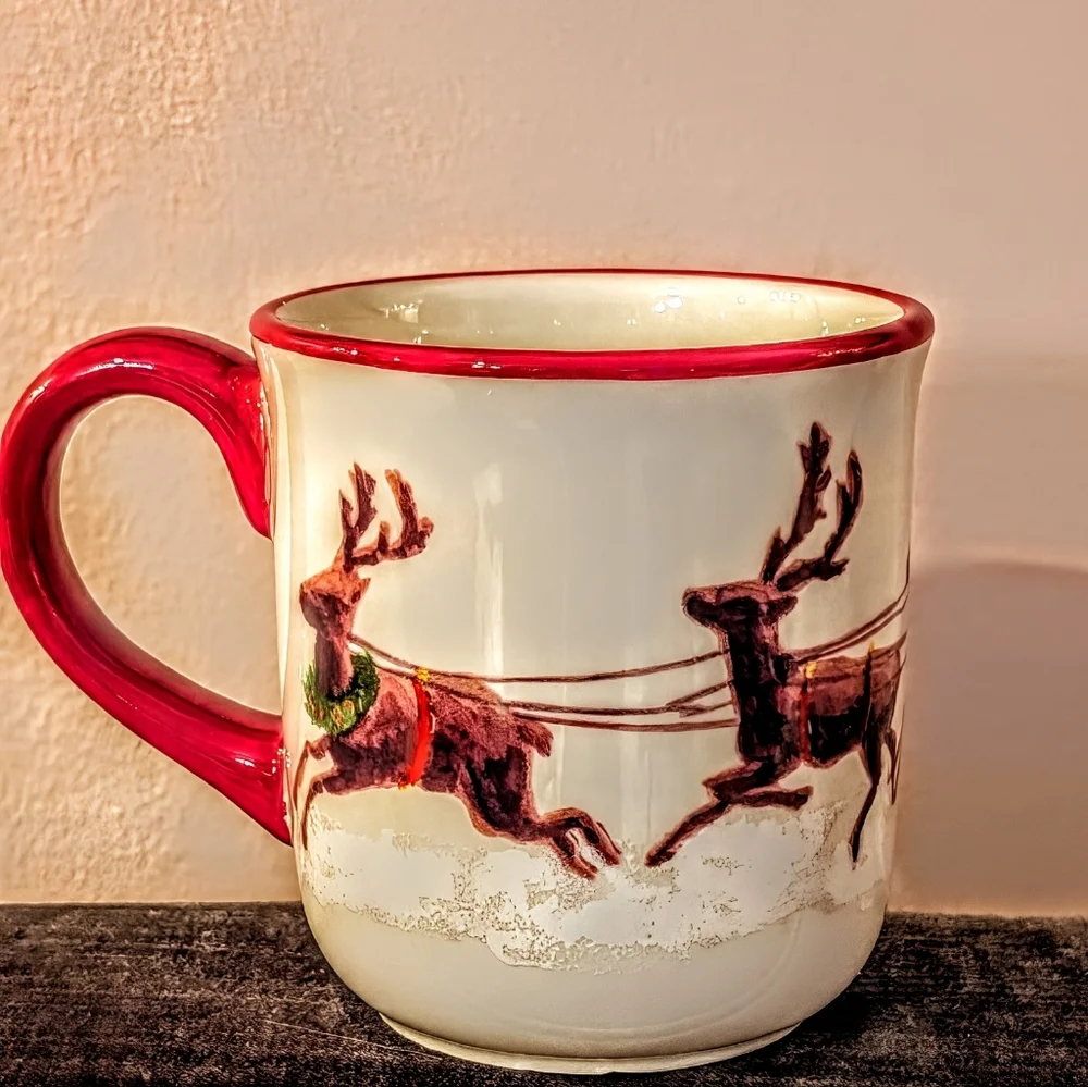 WILLIAMS & SONOMA Santa & His Reindeer Mugs (3) & Platter Set  By MARK LACAZE